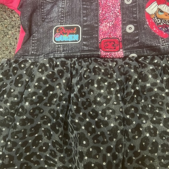 🌸3/$30🌸 LOL SURPRISE! Pink hooded blk/grey leopard tulle tutu dress - Picture 4 of 5